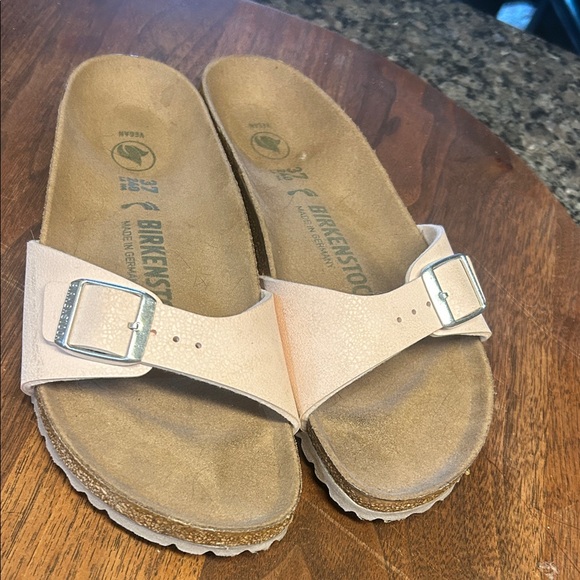 Birkenstock Shoes - Birkenstock Light Pink Slide Sandals with Silver Buckle